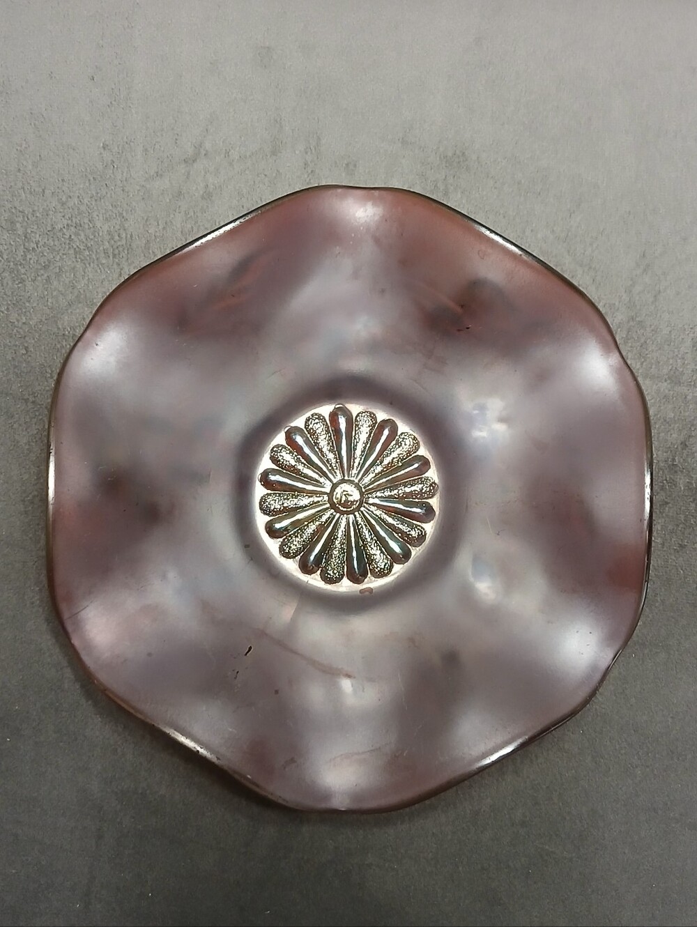 Antique Northwood Amber Carnival Glass Poppy Ruffled Bowl